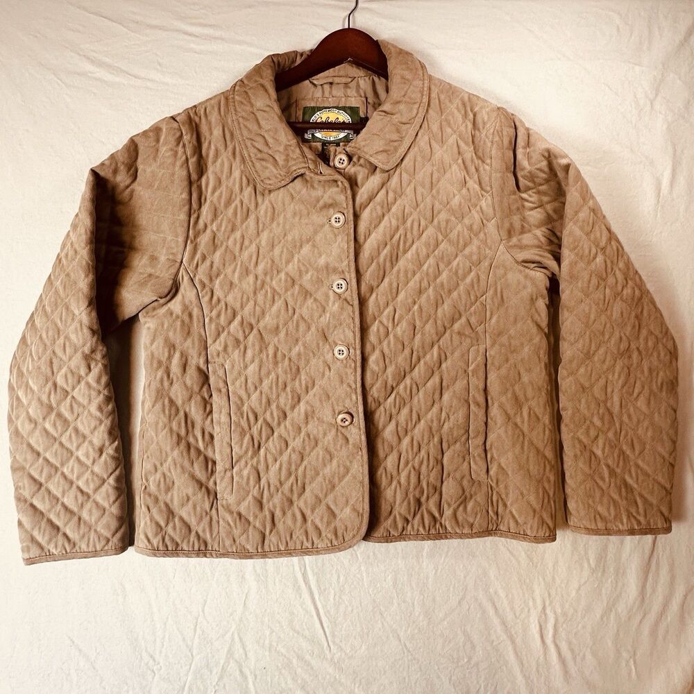 Cabella’s For Women Quilted Button  Up Jacket Sz L Beige Pockets Microfiber Soft